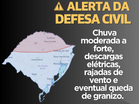 Alerta da Defesa Civil do RS para esta sexta-feira