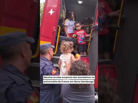 Menina recebe surpresa dos bombeiros no aniversário de 6 anos em Novo Hamburgo