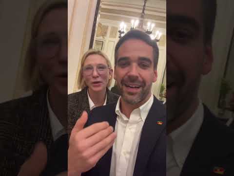 Eduardo Leite posta vídeo com Cate Blanchett e manda recado para marido: &quot;Nunca mais faça isso&quot;